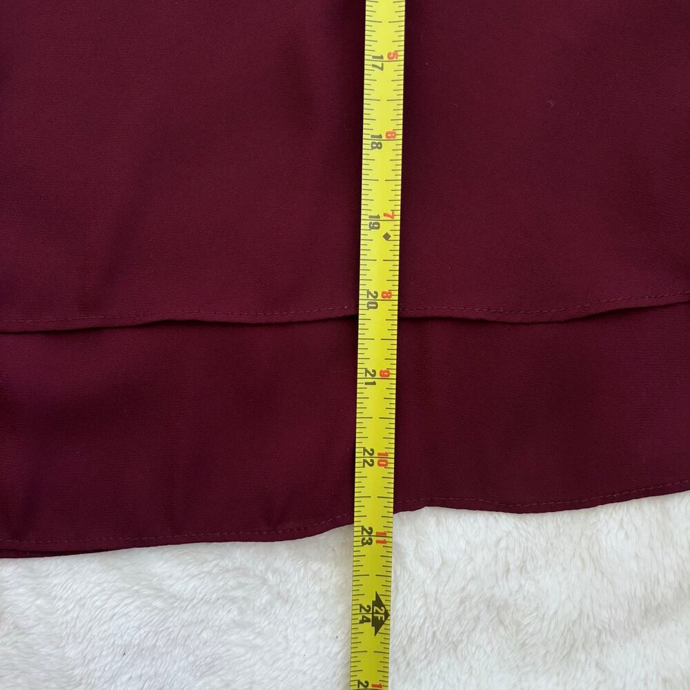 White House Black Market Maroon Long Sleeve‎ Layered Hem Blouse Top Size-2 - Picture 10 of 11
